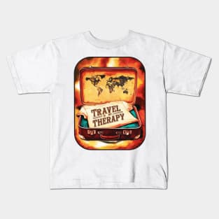 "Travel is My Therapy" Vintage Suitcase Sticker Kids T-Shirt